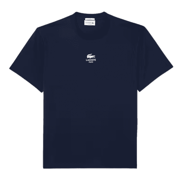 Lacoste Signature Brand Print Cotton T-Shirt Navy Blue