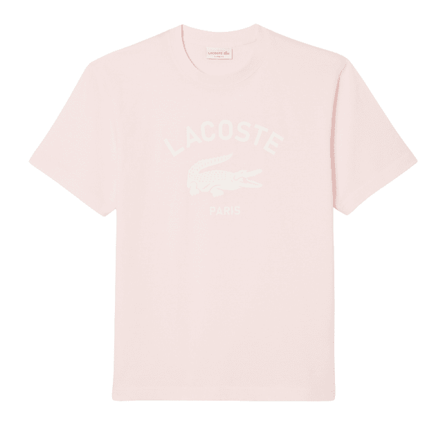 Lacoste Signature Print Cotton T-Shirt Flamingo