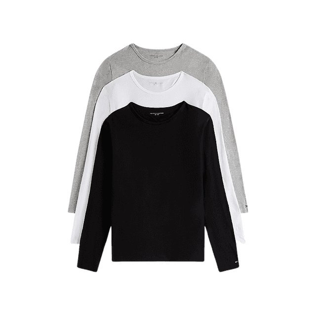 Tommy Hilfiger 3 Pack Long Sleeve Tee Black/White/Grey Heather