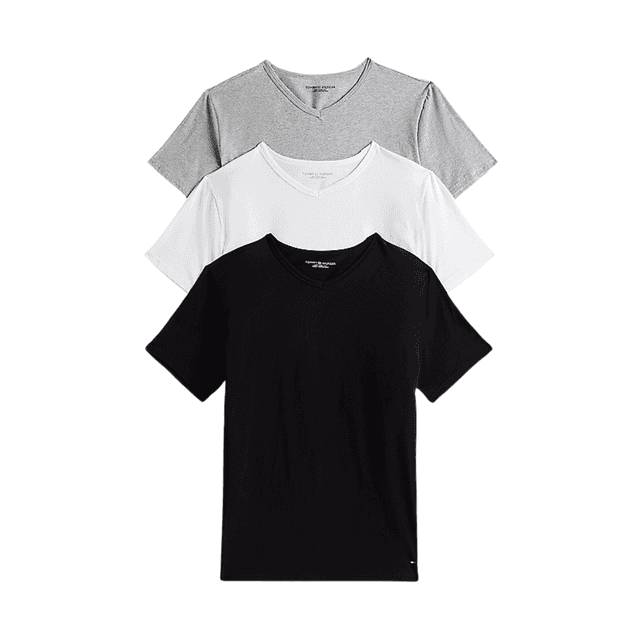 Tommy Hilfiger 3 Pack SS V-Neck Stretch Tee Black/White/Grey Heather
