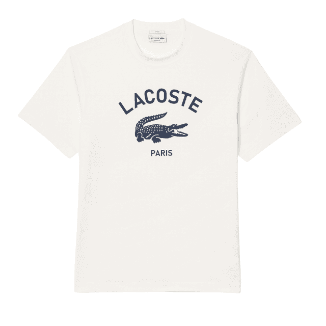 Lacoste Signature Print Cotton T-Shirt Flour