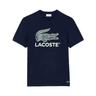 Lacoste Signature Print Cotton T-Shirt Navy Blue swatch
