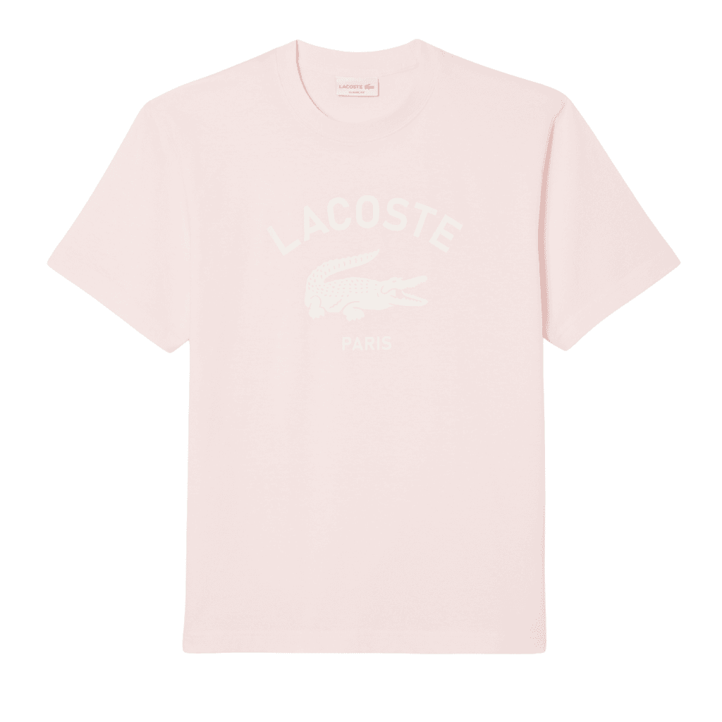 Lacoste Signature Print Cotton T-Shirt Flamingo
