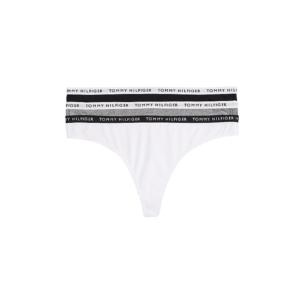 Tommy Hilfiger 3-Pack Logo Waistband Thongs Medium Grey Heather/White/Black