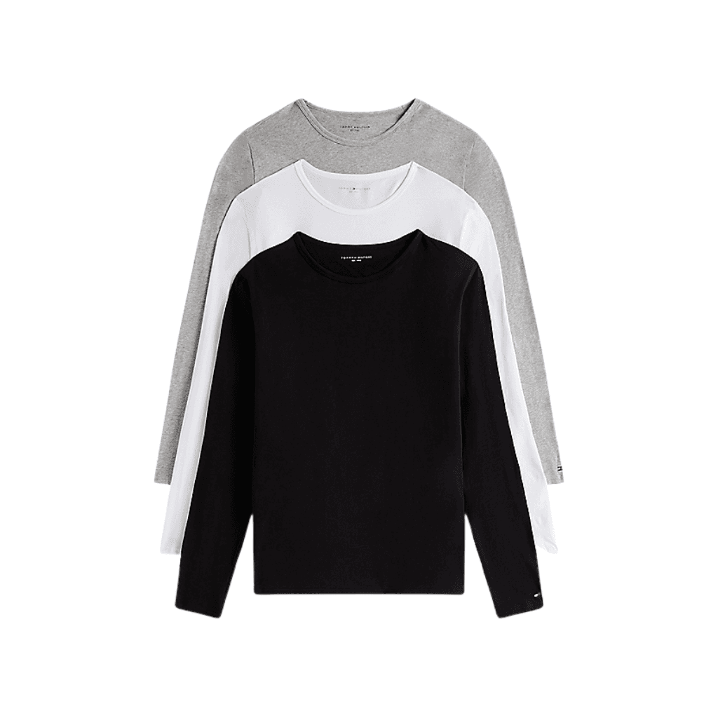 Tommy Hilfiger 3 Pack Long Sleeve Tee Black/White/Grey Heather