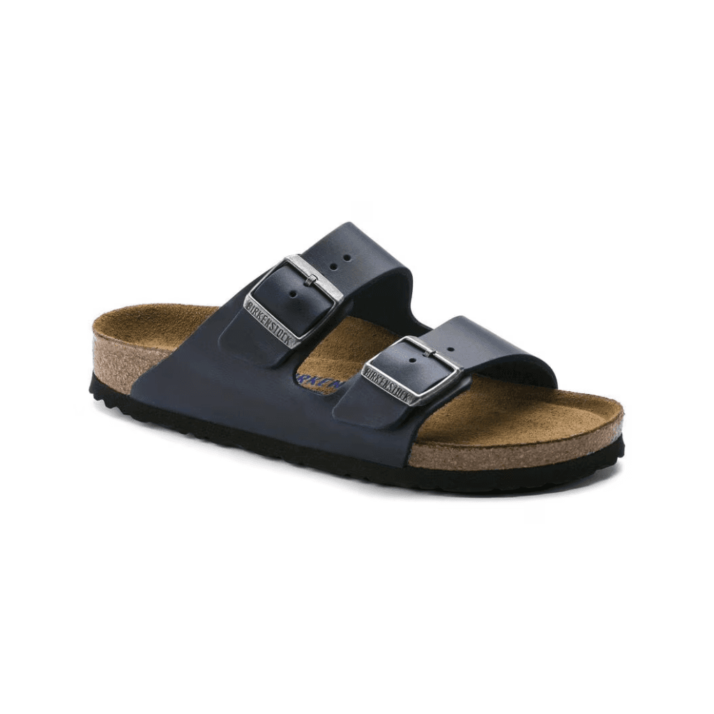 Birkenstock Arizona Soft Footbed Natural Leather Oiled Blue Narrow