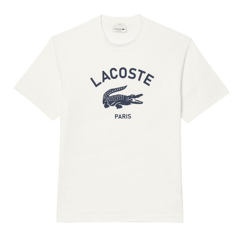 Lacoste Signature Print Cotton T-Shirt Flour