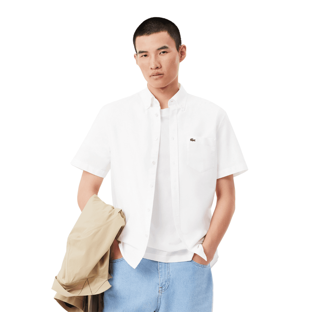 Lacoste Regular Fit Short Sleeve Oxford Shirt White