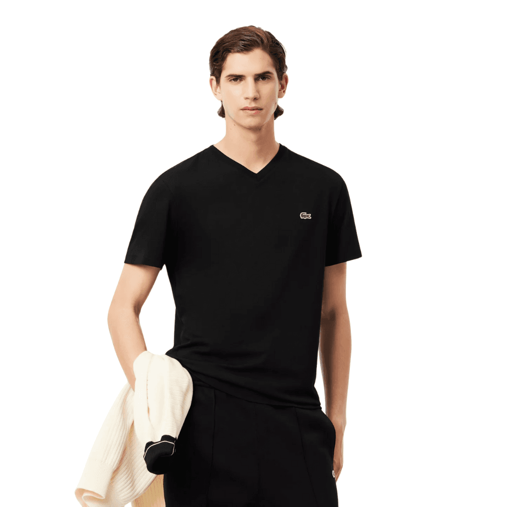 Lacoste Midweight Jersey V-Neck T-Shirt Black