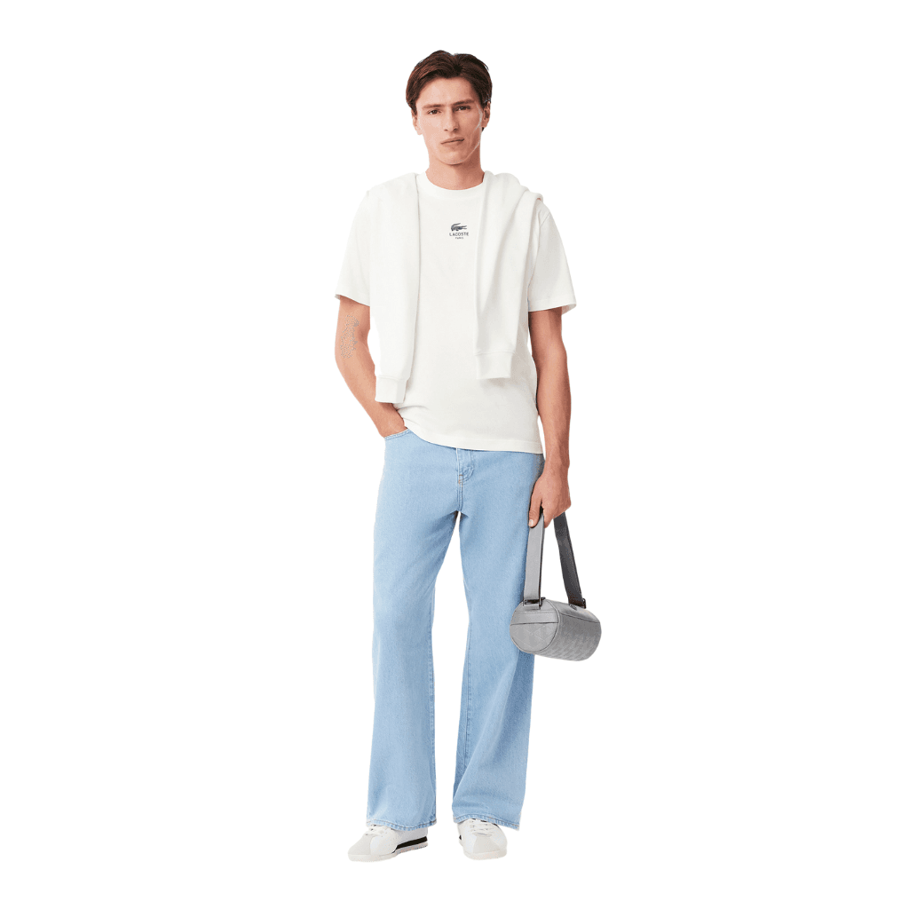 Lacoste Signature Brand Print Cotton T-Shirt Flour