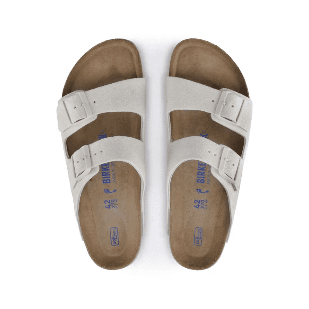 Birkenstock Arizona Soft Footbed Suede Leather Antique White Regular