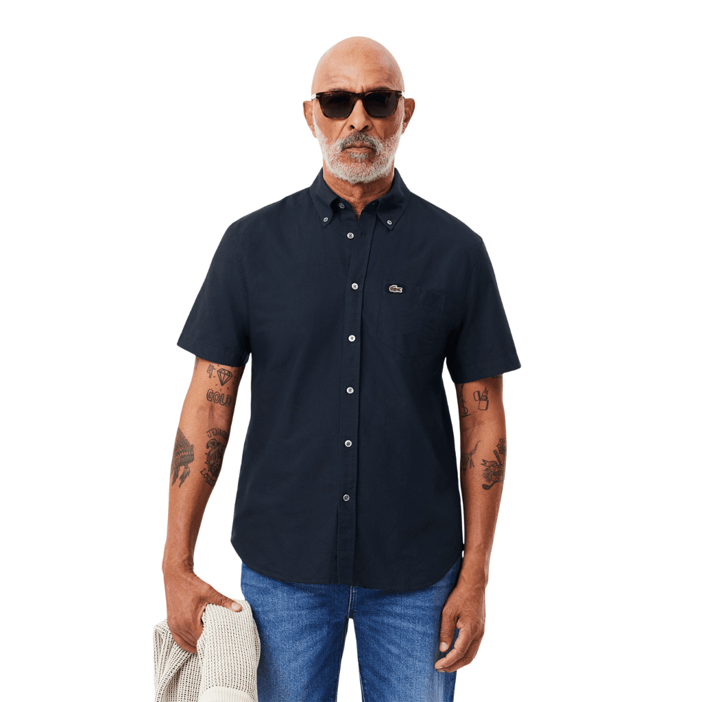 Lacoste Regular Fit Short Sleeve Oxford Shirt Navy Blue