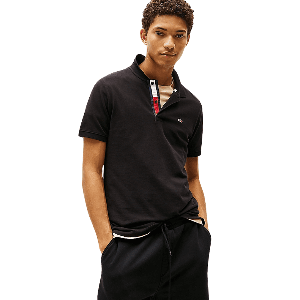 Tommy Jeans Slim Placket Polo Shirt Black