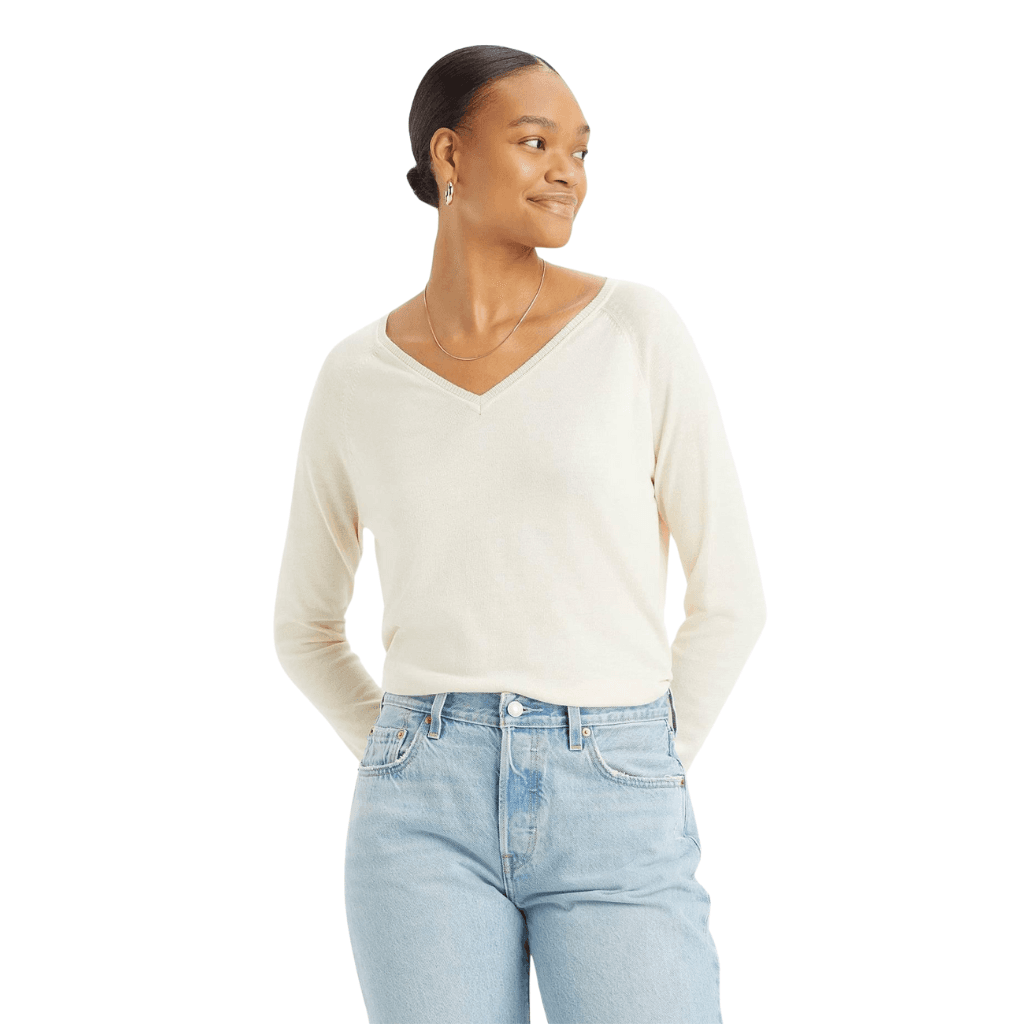Levi's Petal V Neck Sweater White Swan
