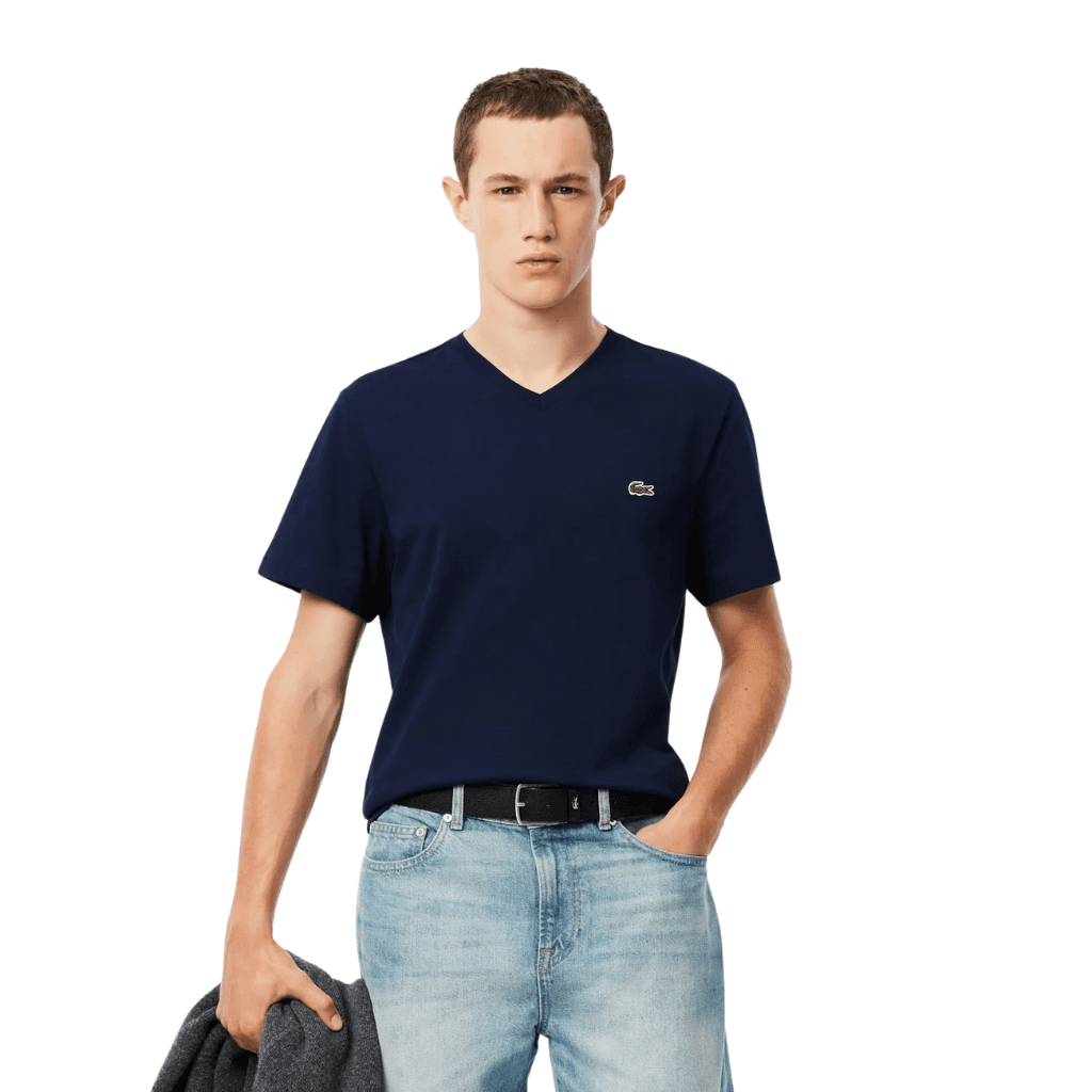 Lacoste Midweight Jersey V-Neck T-Shirt Navy Blue