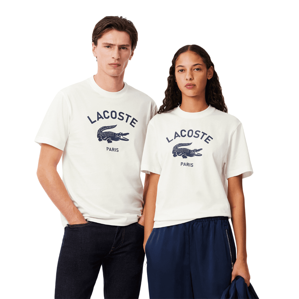 Lacoste Signature Print Cotton T-Shirt Flour
