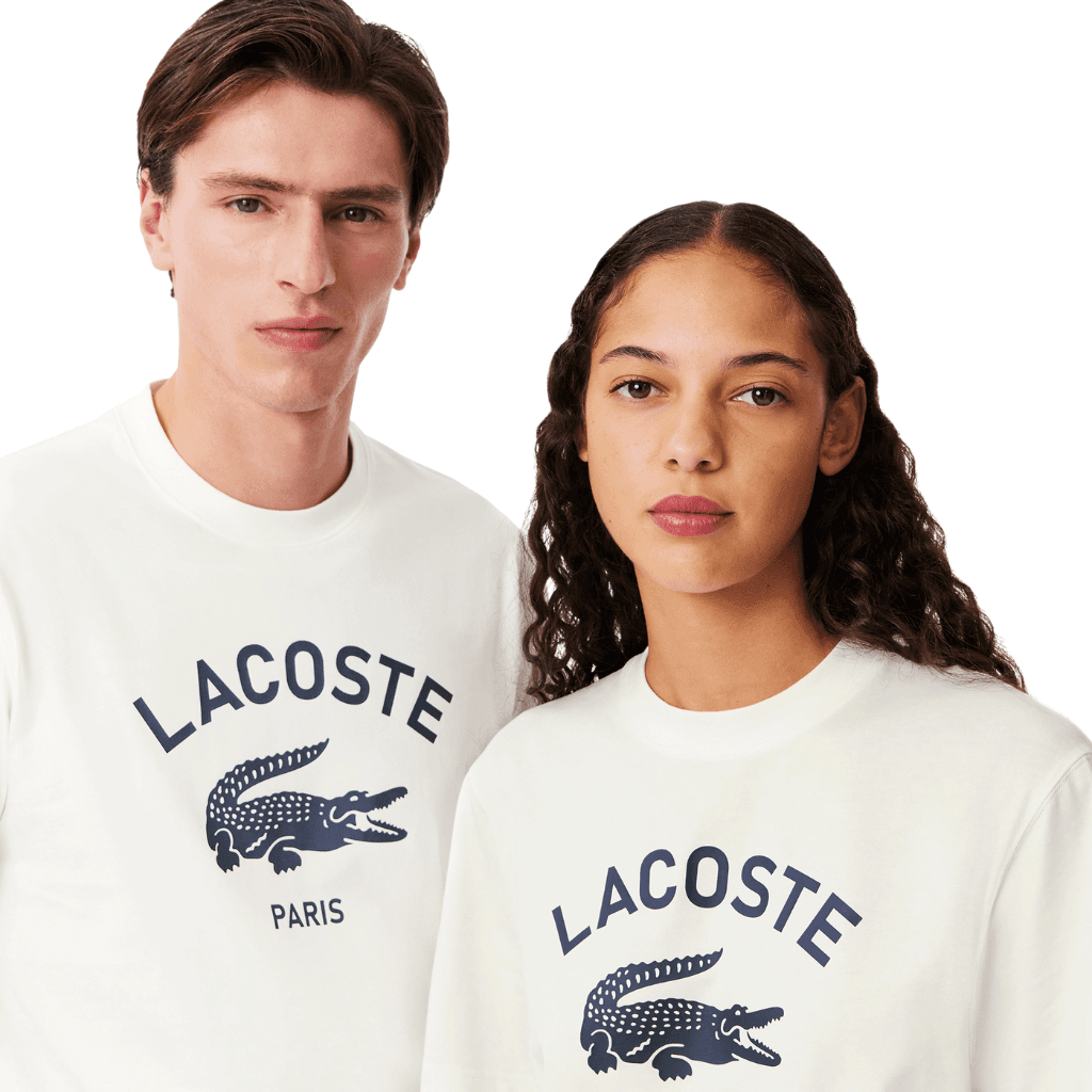 Lacoste Signature Print Cotton T-Shirt Flour