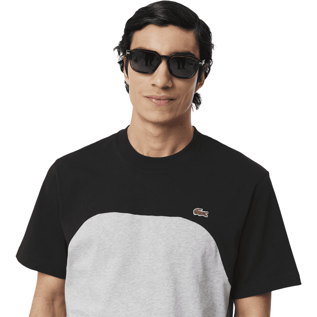 Lacoste Classic Fit Colour Block T-Shirt Silver Chine/Black