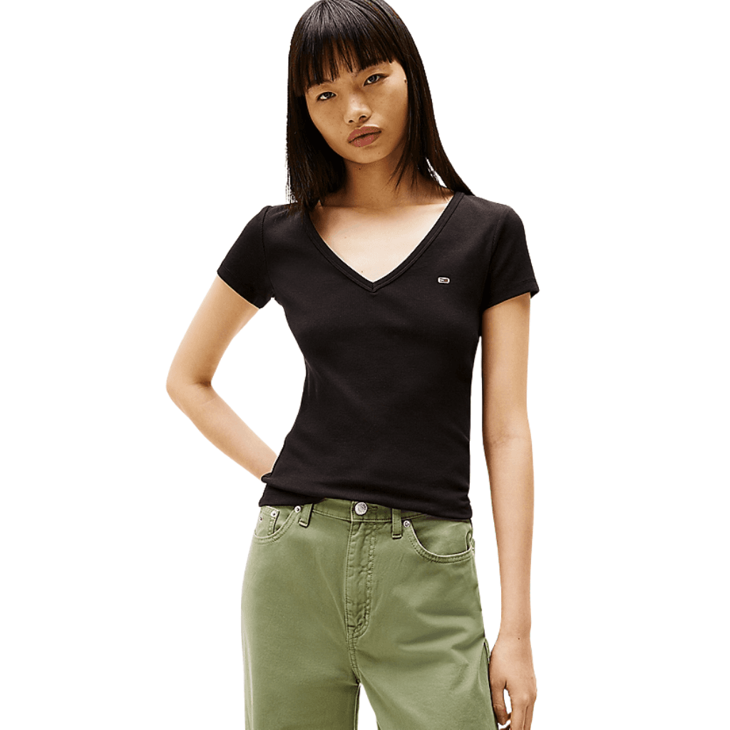 Tommy Jeans Essential V Neck Slim Fit T-Shirt Black