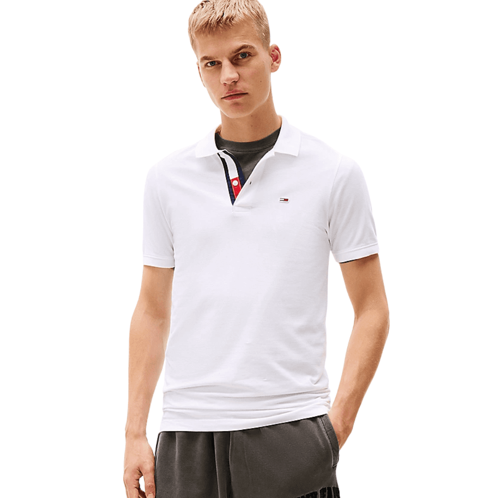 Tommy Jeans Slim Placket Polo Shirt White