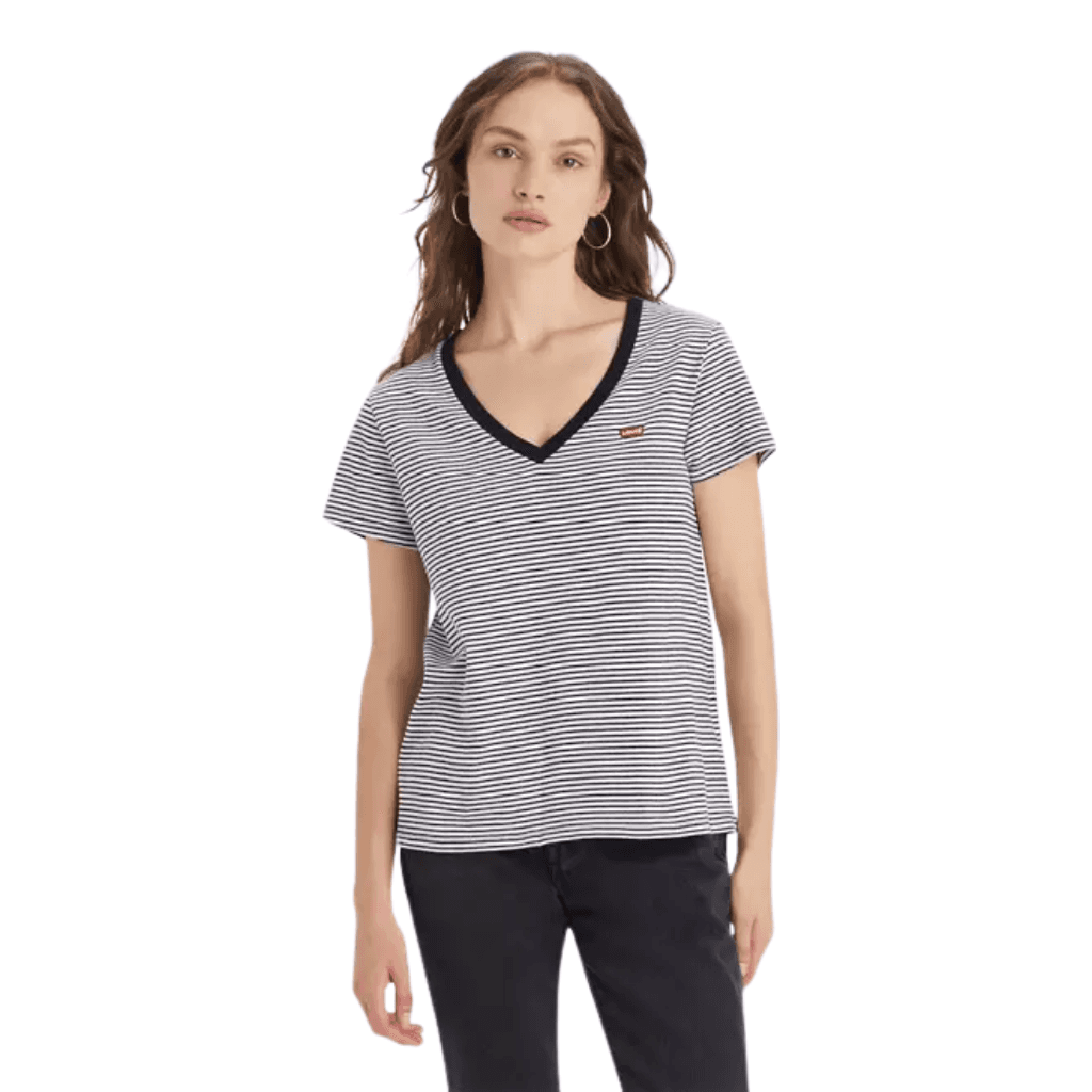 Levi's Perfect V Neck Tee Annalise Stripe Cloud Dancer