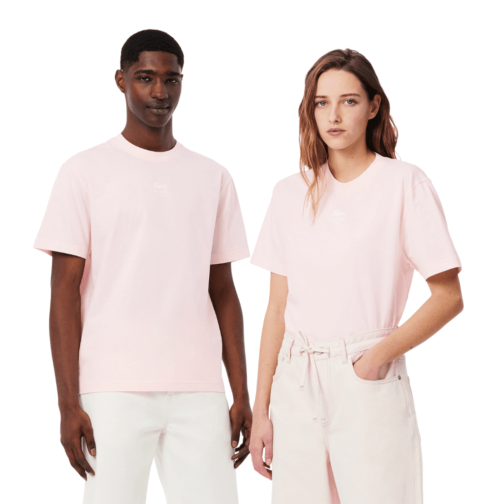 Lacoste Signature Brand Print Cotton T-Shirt Flamingo