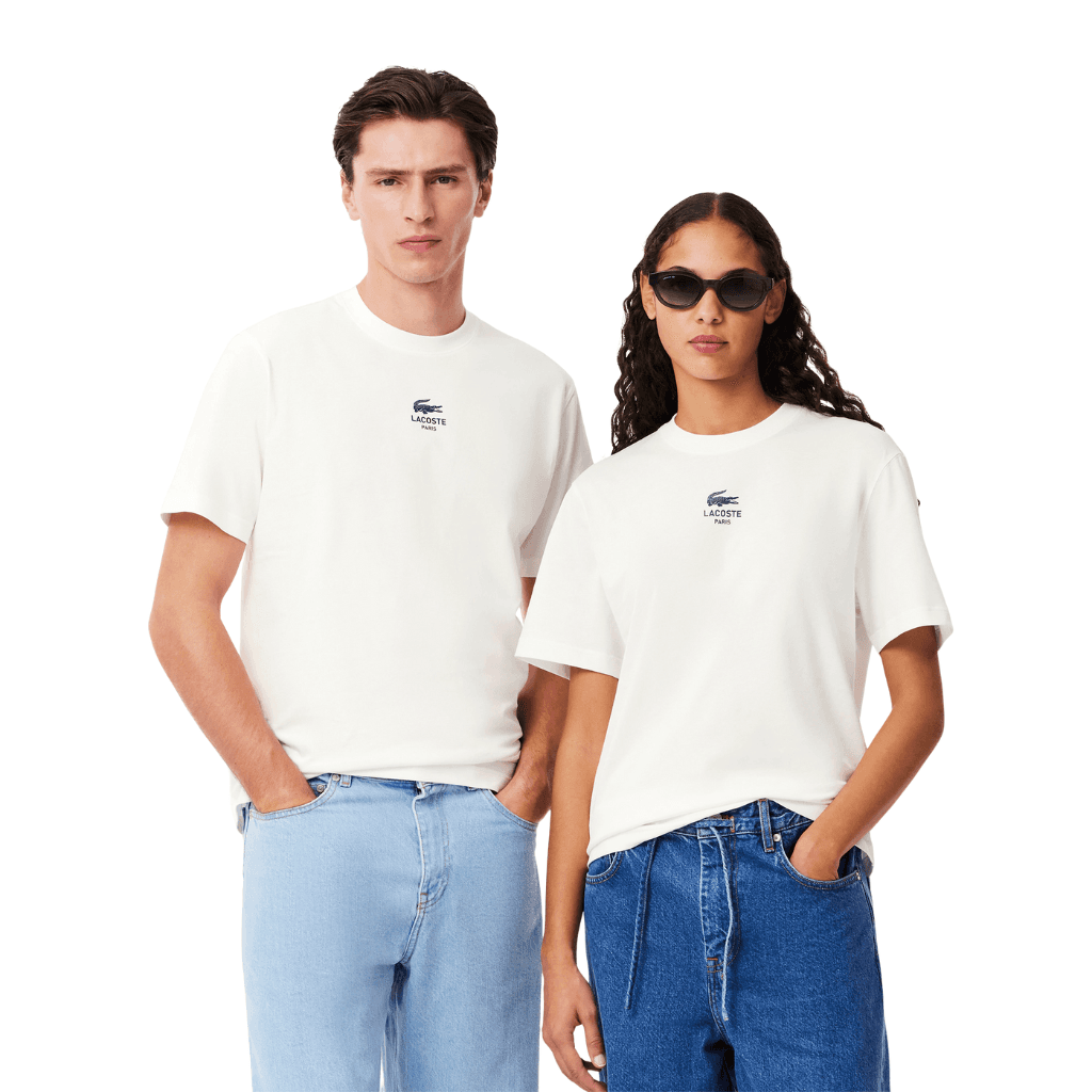 Lacoste Signature Brand Print Cotton T-Shirt Flour