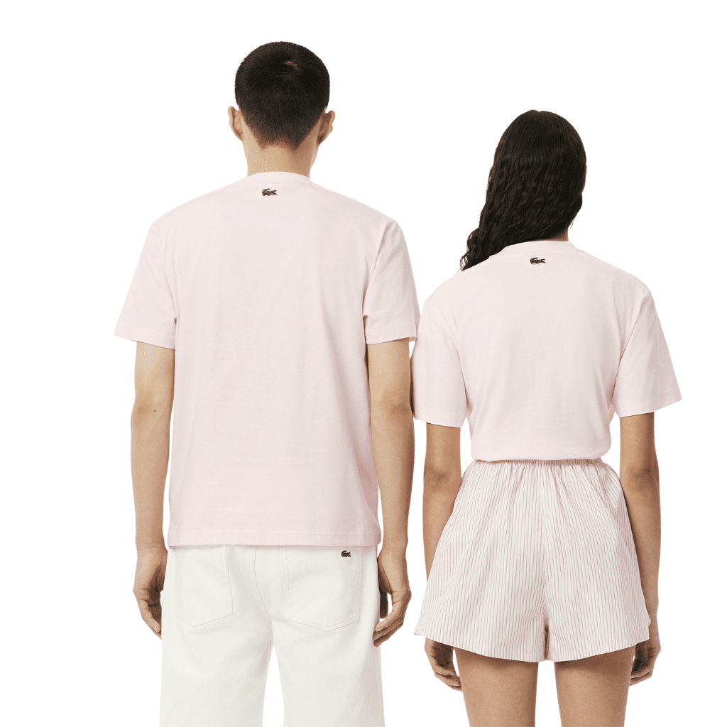 Lacoste Signature Print Cotton T-Shirt Flamingo