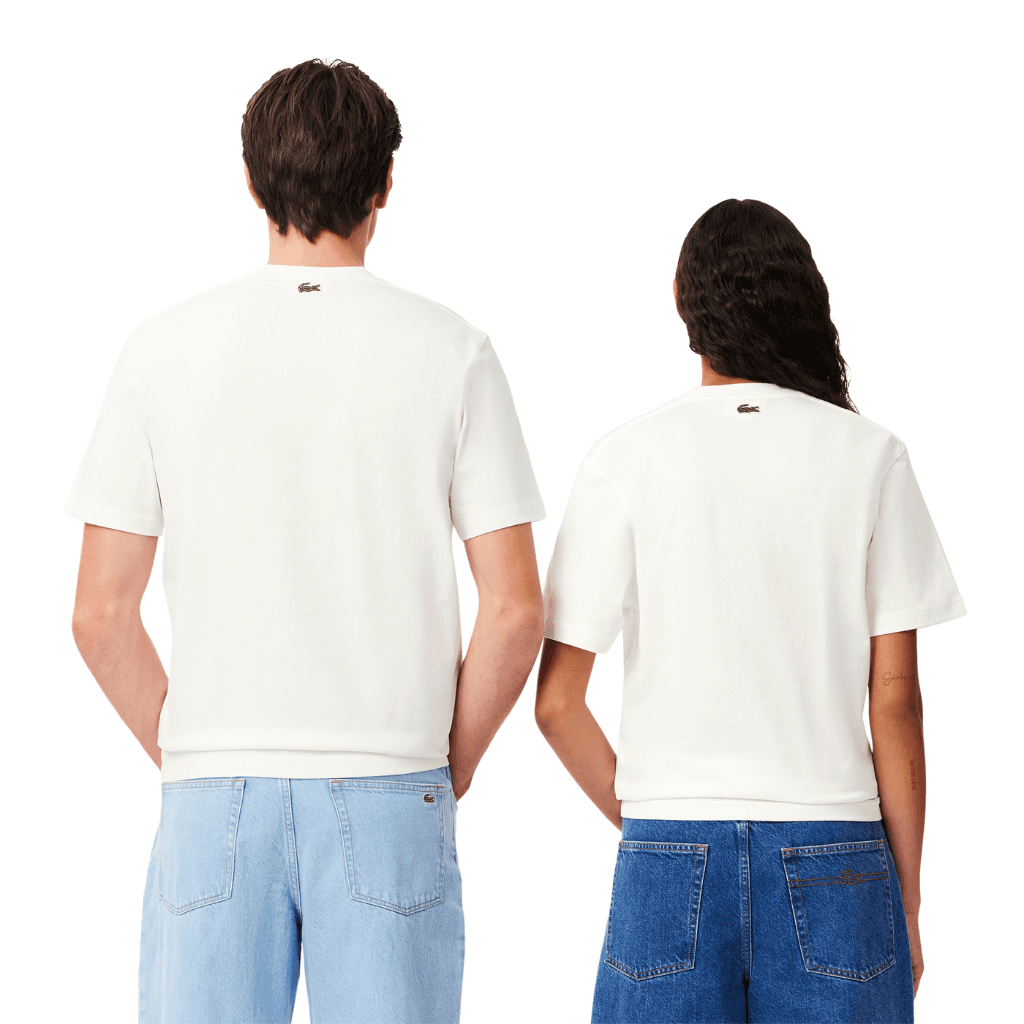 Lacoste Signature Brand Print Cotton T-Shirt Flour