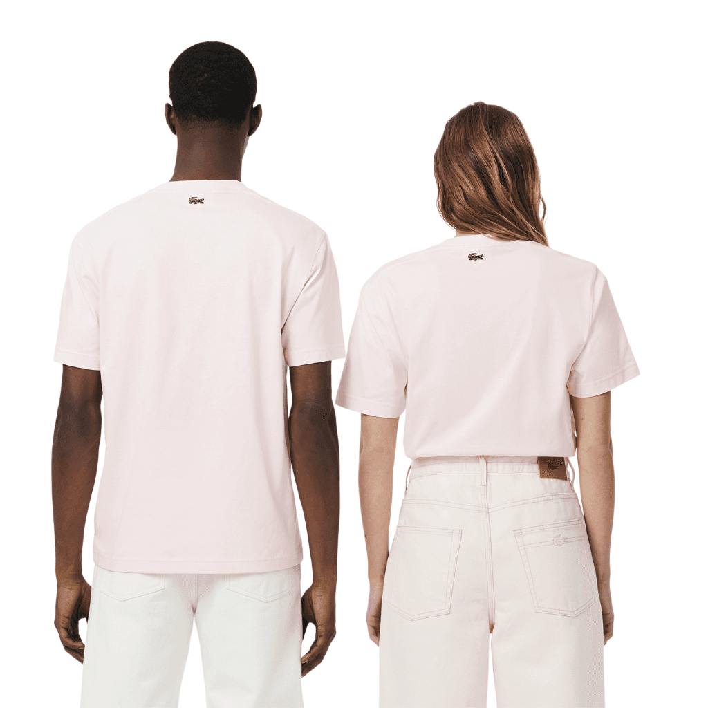 Lacoste Signature Brand Print Cotton T-Shirt Flamingo